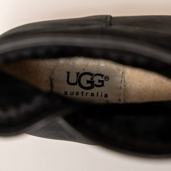 UGG Black Suede Booties With Wooden Stacked Heel - Picture 5 of 8